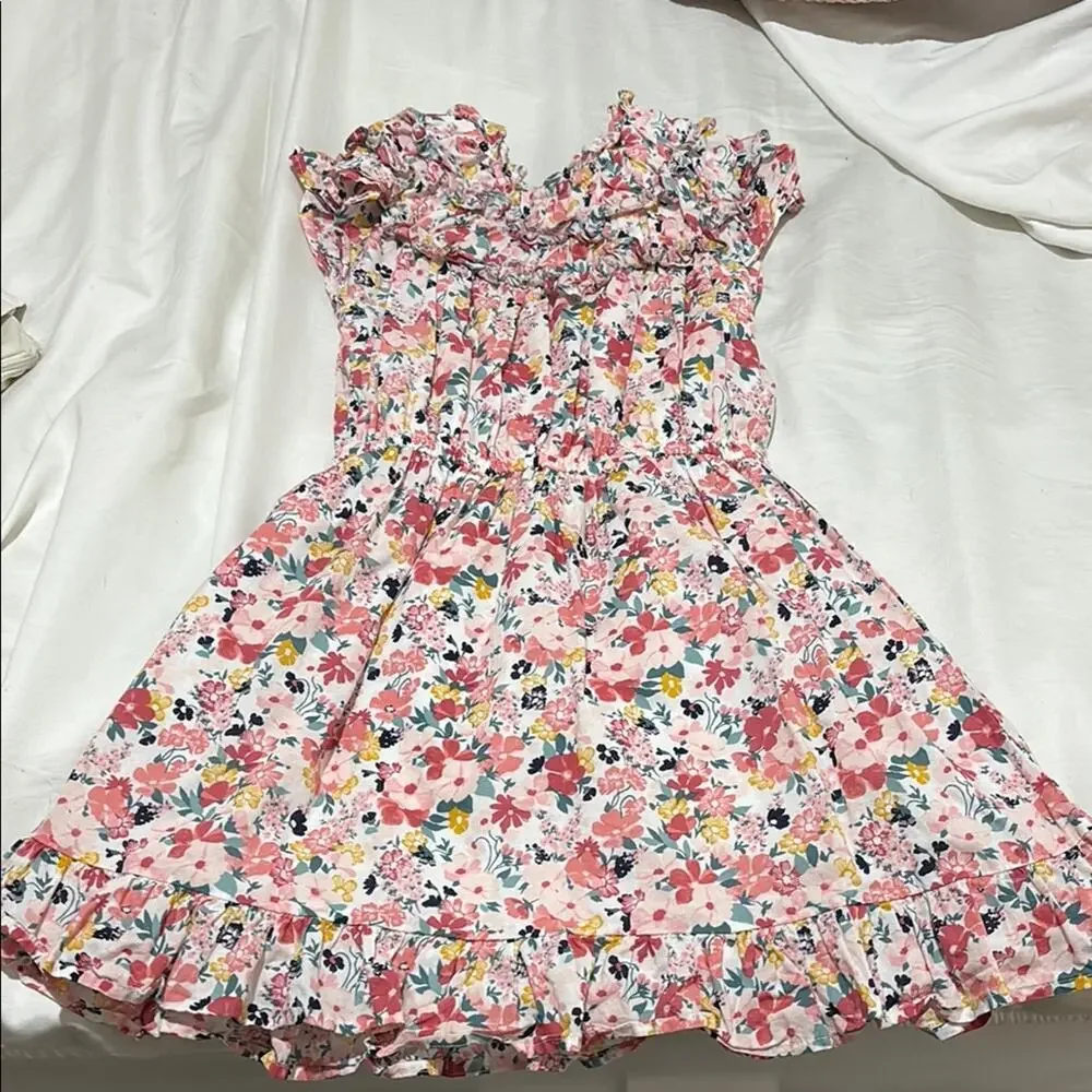 Janie & Jack 8 Floral Pink Kids Dress short sleeve fully lined worn once euc